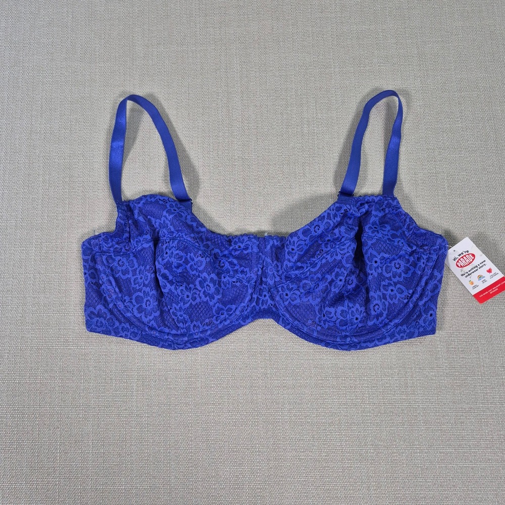 Parade Lace Underwire Bra Blue Floral Adjustable Straps PR118W Size L+